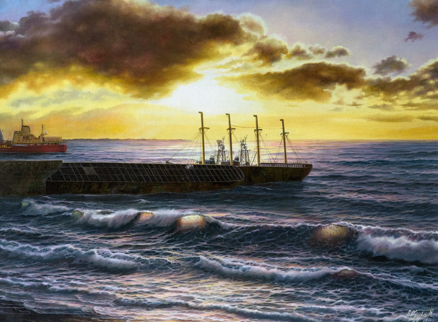 6. Pontones Asmar amanecer óleo sobre tela 60x50