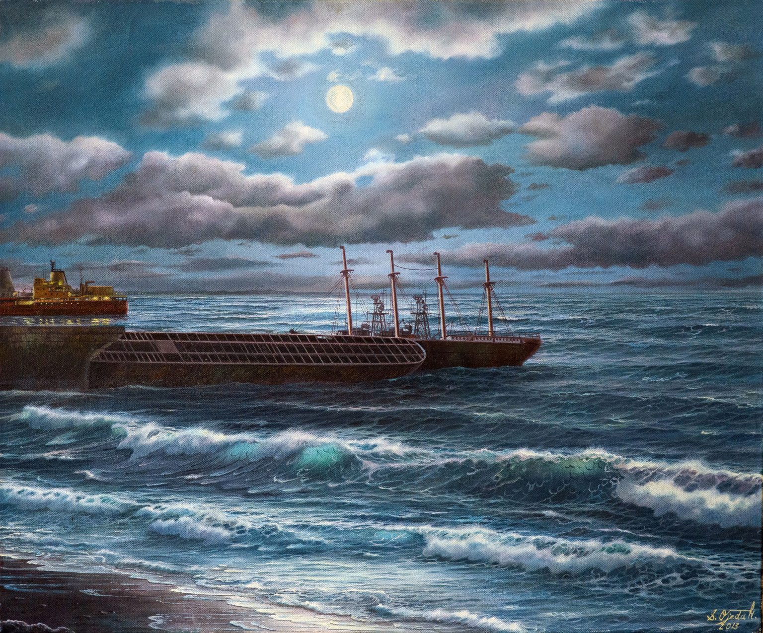 7. Pontones Asmar anochecer óleo sobre tela 60x50